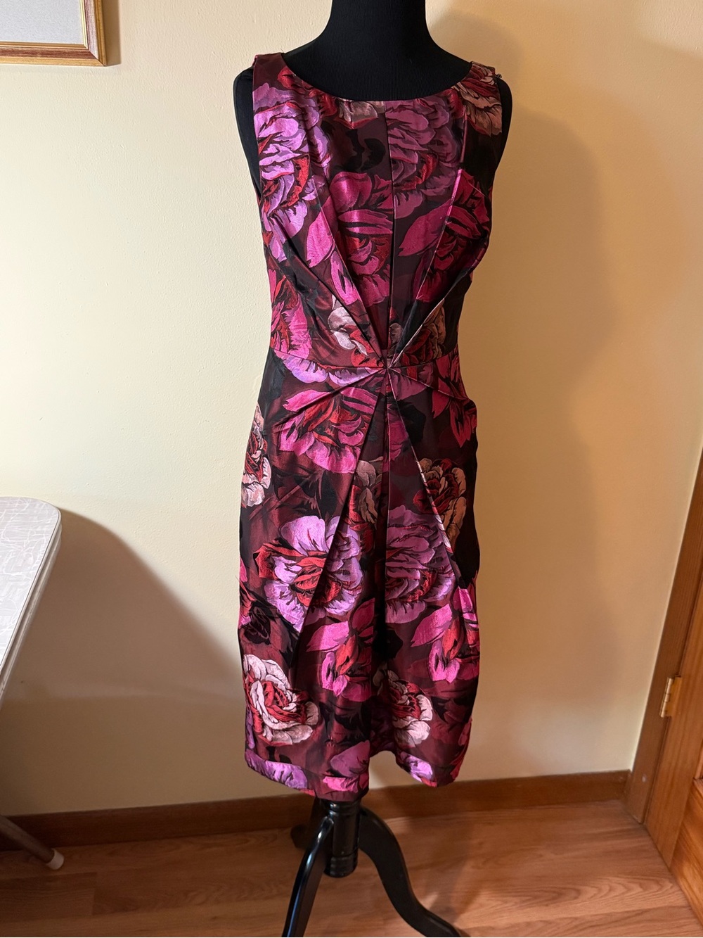 Etcetera Black Midi Dress with Pink Floral Print